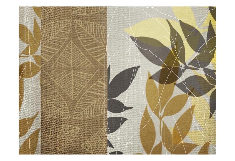 Cynthia Alvarez, YELLOW LEAF VII (Abstrakte Kunst, abstrakte Malerei, Linien, Schnörkel, florale Muster, Tapetenmuster, Wohnzimmer, Treppenhaus, Schlafzimmer, Wunschgröße, gelb)
