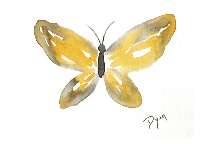 Beverly Dyer, BUTTERFLY BLISS V (Schmetterling, Aquarell, Schlafzimmer, Wohnzimmer, Treppenhaus, Malerei, Wunschgröße, gelb)
