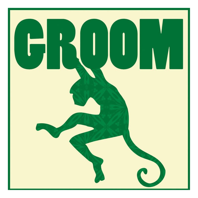 Lauren Gibbons, ILLUSTRATION V (Groom, Affe, Grafik, naiv, plakativ, Treppenhaus, Wohnzimmer, Wunschgröße, grün/beige)