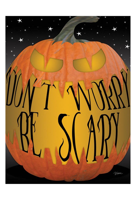 Diane Stimson, DON´T WORRY (Halloween, Kürbis, Gruselig, Spruch, Motivation, Inspiration, Typografie, Grafik, Wunschgröße, Treppenhaus, bunt)