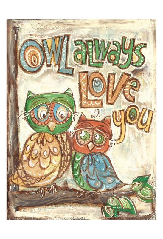 Erin Butson, OWL FAMILY IV (Eulen, Vogel, Liebe, Paar, Motivation, Inspiration, Mond, Grafik, Wohnzimmer, Treppenhaus,   Wunschgröße, bunt)
