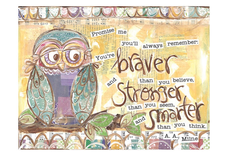 Erin Butson, ALERT I (Eule, Vogel, Vertrauen, Lebensweisheit, Zitat, Milne, Motivation, Inspiration, Grafik, Wohnzimmer, Treppenhaus,   Wunschgröße, bunt)