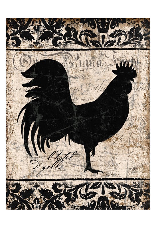 Diane Stimson, ROOSTER IN BLACK I (Hahn, Gockel, Silhouette, Vogel, Tiere, Federvieh, Kalligrafie, Wunschgröße, Küche, Esszimmer,  Treppenhaus, Gastronomie, schwarz/weiß)