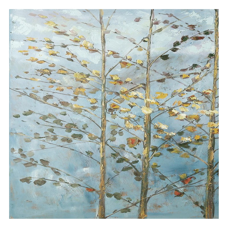Kruk, ASPEN II (Espe, Baum, Zweig, Ast, filigran, Blätter, modern,  Pflanzen,  Wohnzimmer, Treppenhaus, Esszimmer, Malerei, Wunschgröße, bunt)