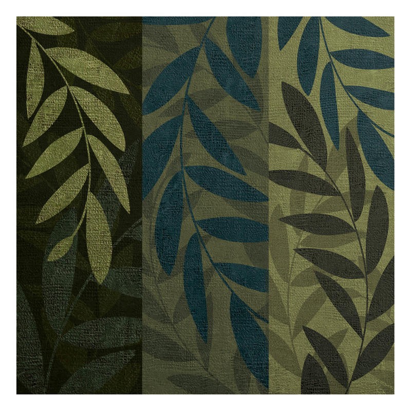 Kristin Emery, OLIVE GREEN I (Muster, floral, Blätter, Zweige, Grafik, modern, zeitgenössisch, Wohnzimmer, Treppenhaus, Wunschgröße, olive/grün)