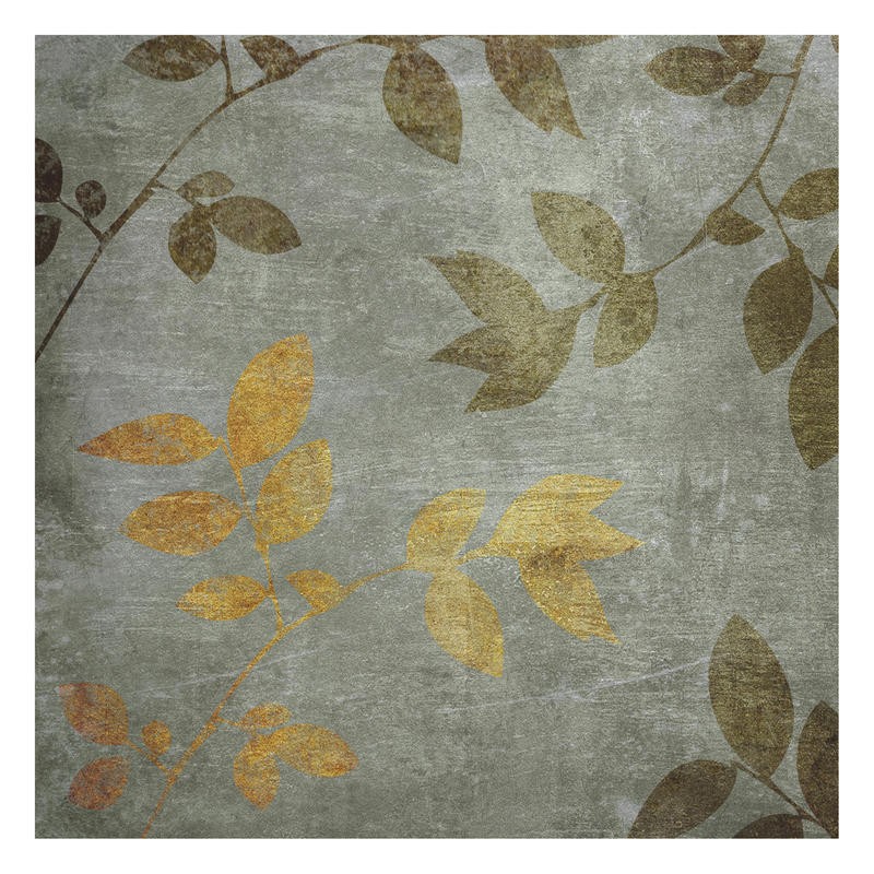 Kristin Emery, GOLD BROWN LEAVES II (Muster, floral, Blätter, Zweige, Grafik, modern, zeitgenössisch, Wohnzimmer, Treppenhaus, Wunschgröße, grau/olive)