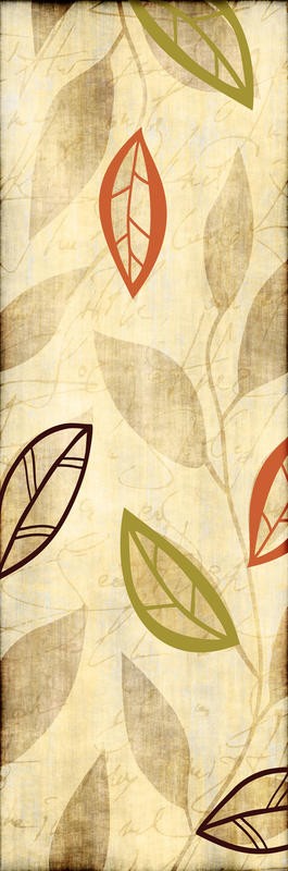 Kristin Emery, LEAVES QUARTET II (Muster, floral, Blätter, Pflanzen, Botanik, Grafik,  modern, zeitgenössisch, Wohnzimmer, Treppenhaus, Wunschgröße, beige/bunt)