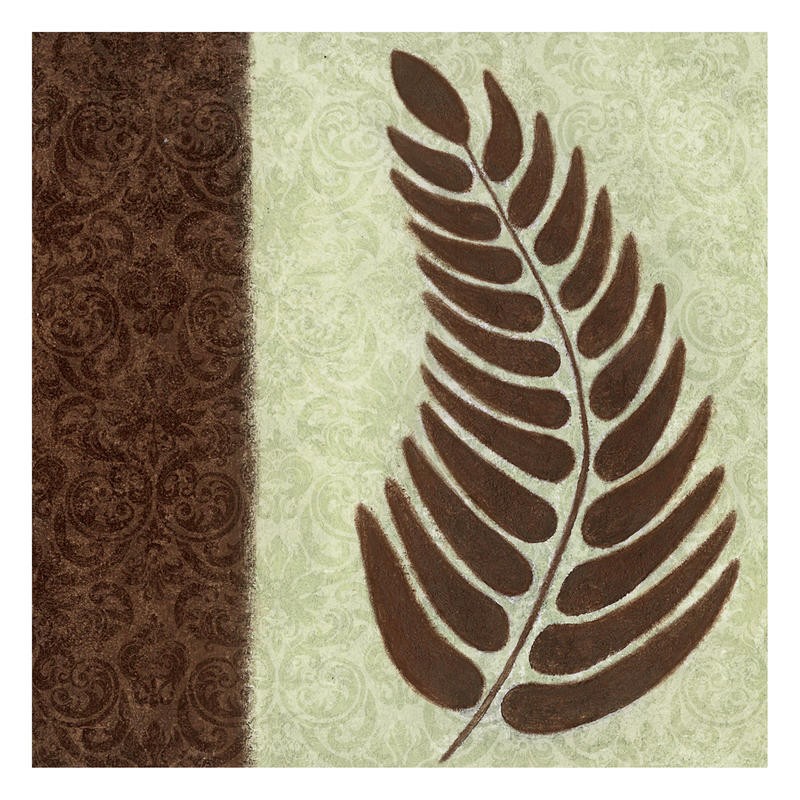 Kristin Emery, PATTERNS LEAVES BROWN II (Muster, floral, Blatt, Ornamente, Brokatmuster, Wunschgröße, Grafik,  Treppenhaus, Wohnzimmer, braun/beige)
