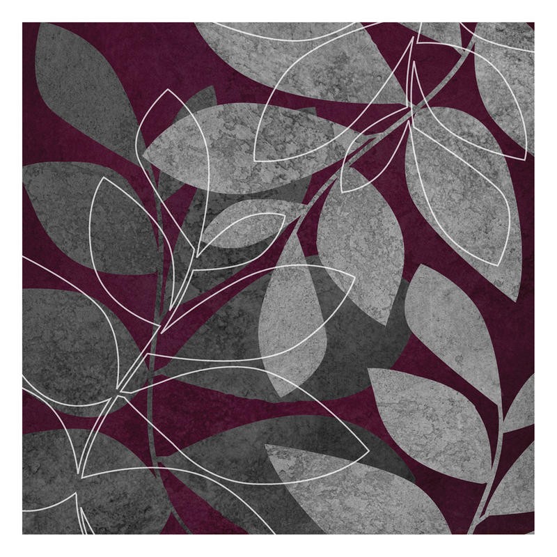 Kristin Emery, BURGUNDY AND GRAY II (Muster, floral, Blätter, Zweige, Grafik,  modern, zeitgenössisch, Wohnzimmer, Treppenhaus, Wunschgröße, grau/lila)