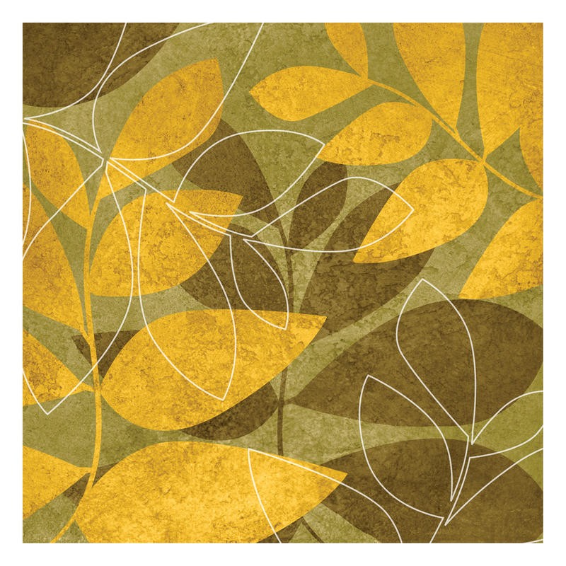 Kristin Emery, GREEN AND YELLOW I (Muster, floral, Blätter, Zweige, Grafik,  modern, zeitgenössisch, Wohnzimmer, Treppenhaus, Wunschgröße, gelb/oliv)