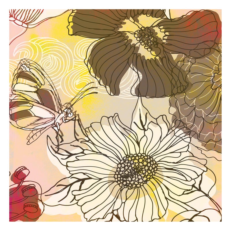 Kristin Emery, BROWN IN BROWN II (Muster, floral, Blumen, stilisierte Blüten, Grafik,  modern, zeitgenössisch, Wohnzimmer, Treppenhaus, Wunschgröße,  bunt)
