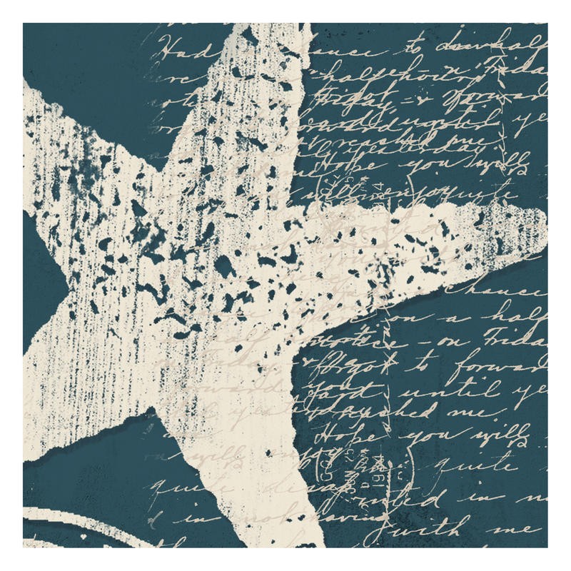 Cynthia Alvarez, SEASIDE NOTES 1 (Seestern, maritim, Grafik, Kaligrafie, Moderne Kunst, Wohnzimmer, Treppenhaus, Badezimmer, Wunschgröße, blau/weiß)