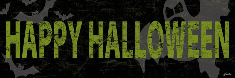 Diane Stimson, HAPPY HALLOWEEN II (Halloween, Geister, Skulls,  Motivation, Inspiration, Typografie, Grafik, Wunschgröße, Treppenhaus, grün/grau)