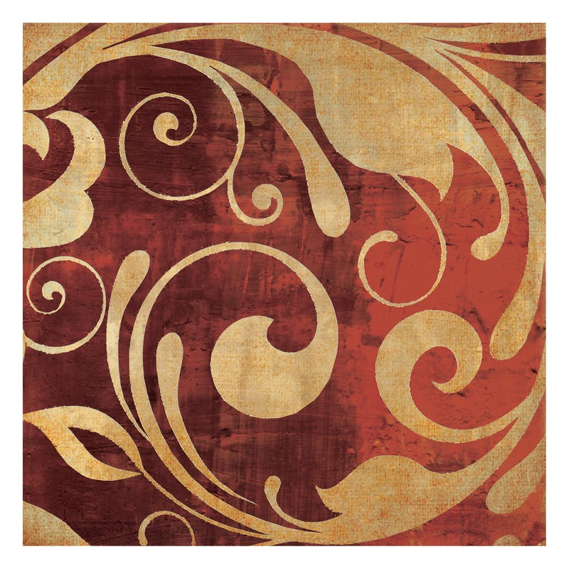 Kristin Emery, RED GOLD VI (florale Muster, Ornamente, Brokatmuster, Wunschgröße, Grafik, Schlafzimmer, Treppenhaus, Wohnzimmer, beige/rot)
