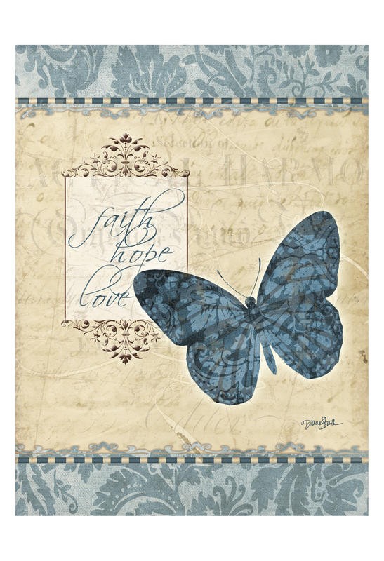 Diane Stimson, BFLY SET II (Schmetterling, Damast - Muster, plakativ, Kalligrafie, Lebe, Lache, Liebe, modern, Grafik, Wunschgröße, Treppenhaus, Wohnzimmer, blau/violett)