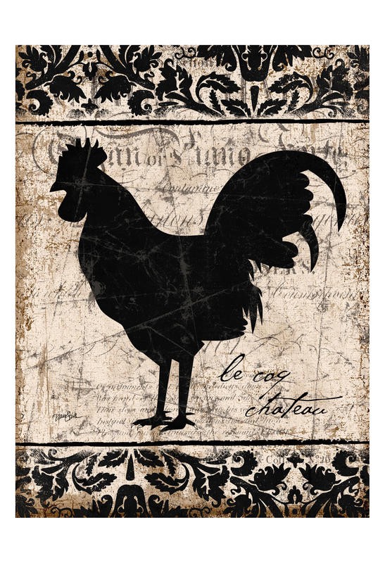 Diane Stimson, ROOSTER IN BLACK II (Hahn, Gockel, Silhouette, Vogel, Tiere, Federvieh, Kalligrafie, Wunschgröße, Küche, Esszimmer,  Treppenhaus, Gastronomie, schwarz/weiß)