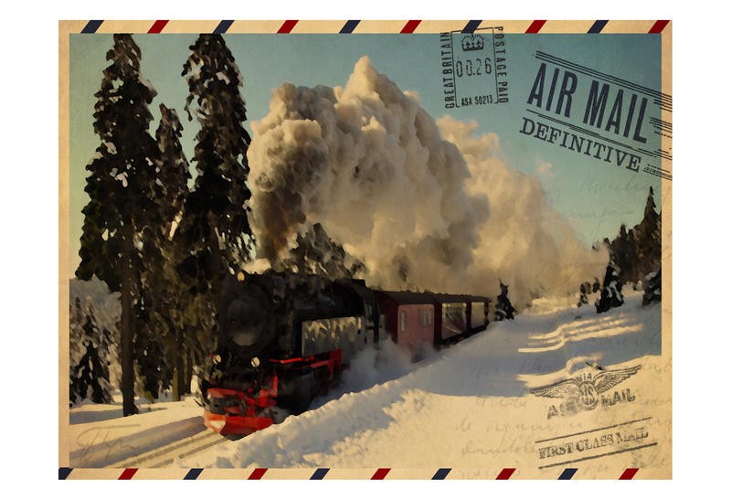 Jody Taylor, AIR MAIL (Dampflok, Winter, Schnee, Eisenbahn, Briefumschlag, Luftpost, Nostalgie, Wunschgröße, Wohnzimmer)