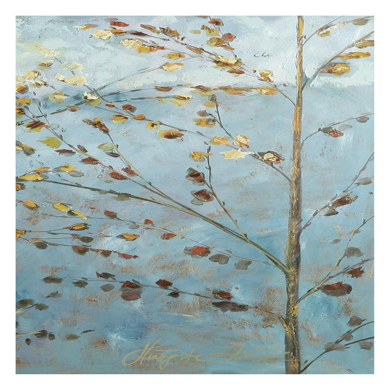 Kruk, ASPEN I (Espe, Baum, Zweig, Ast, filigran, Blätter, modern,  Pflanzen,  Wohnzimmer, Treppenhaus, Esszimmer, Malerei, Wunschgröße, bunt)