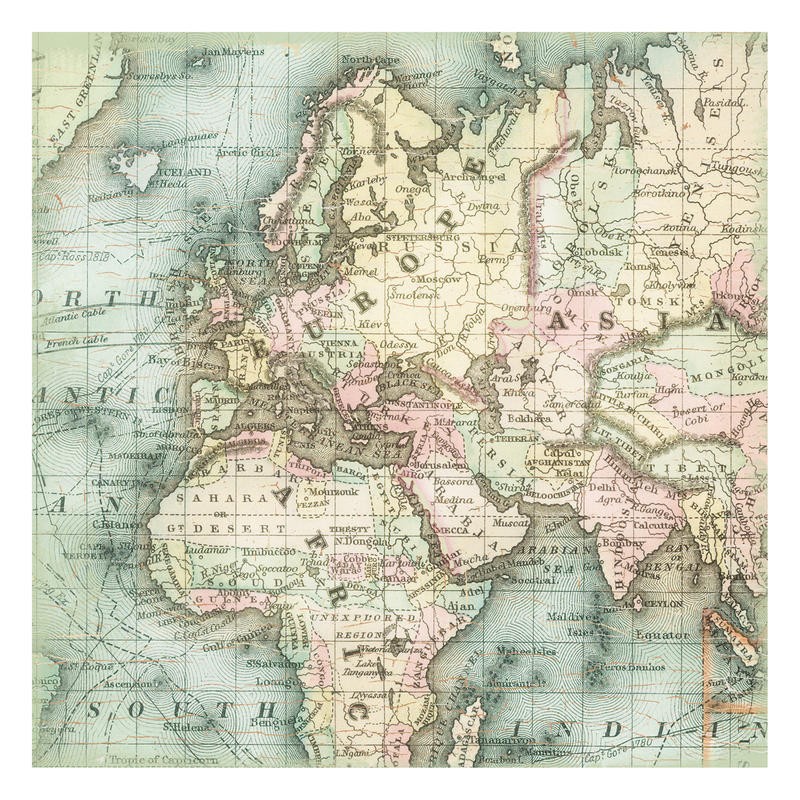 Ophelia & Co, WORLD MAP III (Weltkarte, AAfrika, Europa, Nostalgie, Grafik, Wunschgröße, Wohnzimmer, Treppenhaus, Büro, bunt)
