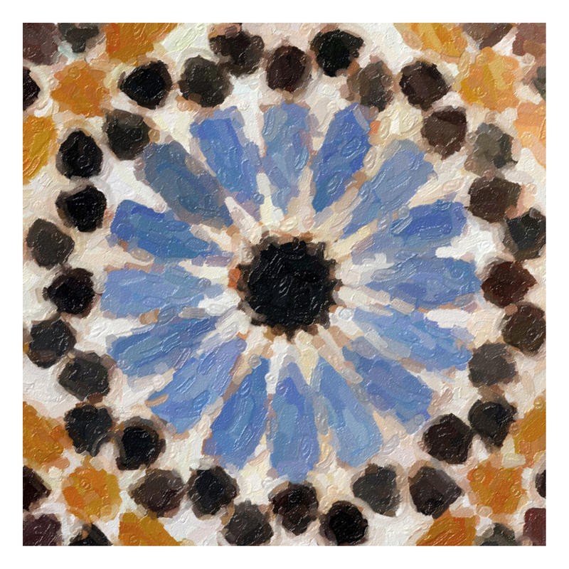 Taylor Greene, CATALAN I (Abstrakte Malerei, naiv, Blume, floral, Muster, Kaleidoskop, Ornamente, Wunschgröße, Treppenhaus)