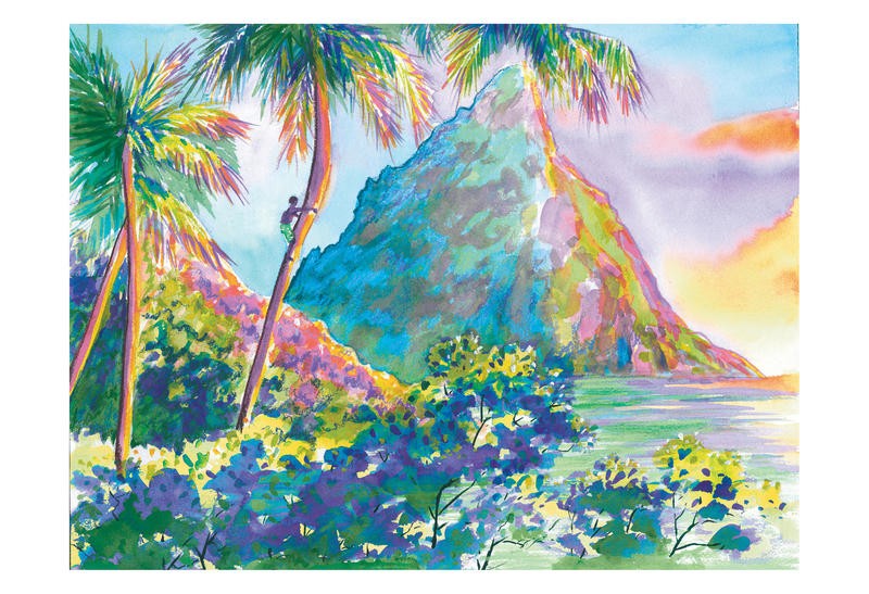 Anne Ormsby, SOUTHERN (Meeresbrise, Meer, Berg, Felsen, Klettern, Palmen, maritim, Malerei, Wunschgröße, Wohnzimmer, Treppenhaus, bunt)