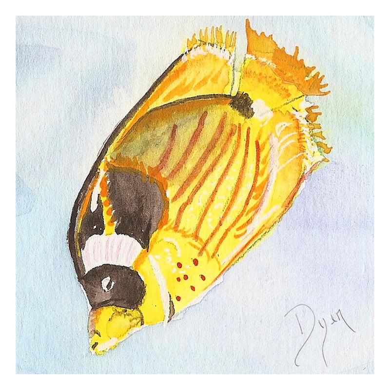 Beverly Dyer, TROPICAL FISHY I (Fisch, Korallenfisch, Badezimmer, Aquarell, Wohnzimmer, Treppenhaus, Malerei, Wunschgröße, gelb)