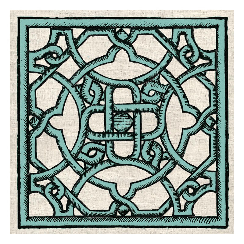 Tina Carlson, WOODCUT 8 (Kachel, Muster, Ornamente,  orientalisch, Holzschnitt, Grafik, Wunschgröße, Wohnzimmer, Treppenhaus, Küche, grün)