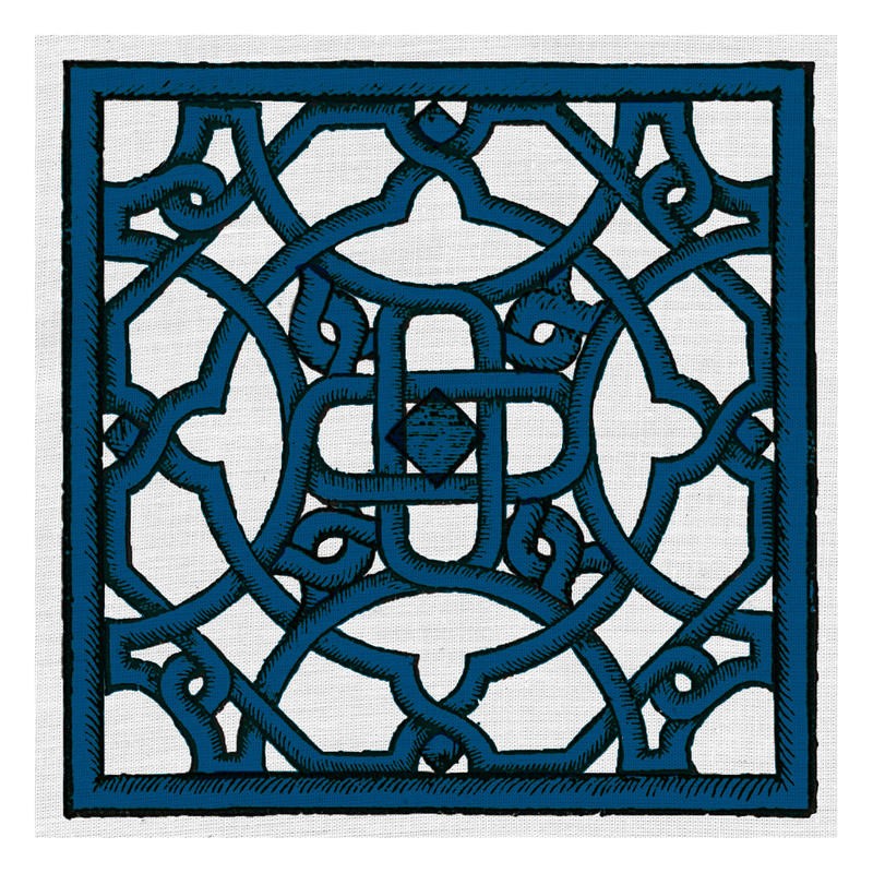 Tina Carlson, WOODCUT 8 NAVY (Kachel, Muster, Ornamente,  orientalisch, Holzschnitt, Grafik, Wunschgröße, Wohnzimmer, Treppenhaus, Küche, blau)