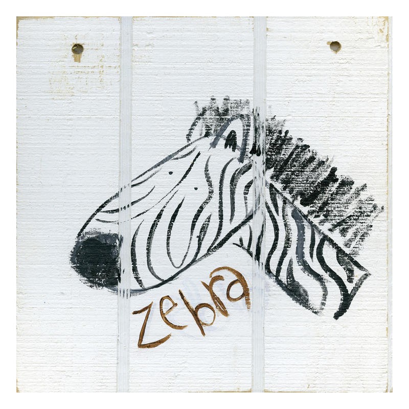 Erin Butson, HAPPY ZEBRA I (Zebra, Tier, niedlich, naiv, Malerei, Wohnzimmer, Treppenhaus, Kinderzimmer,   Wunschgröße, schwarz/weiß)