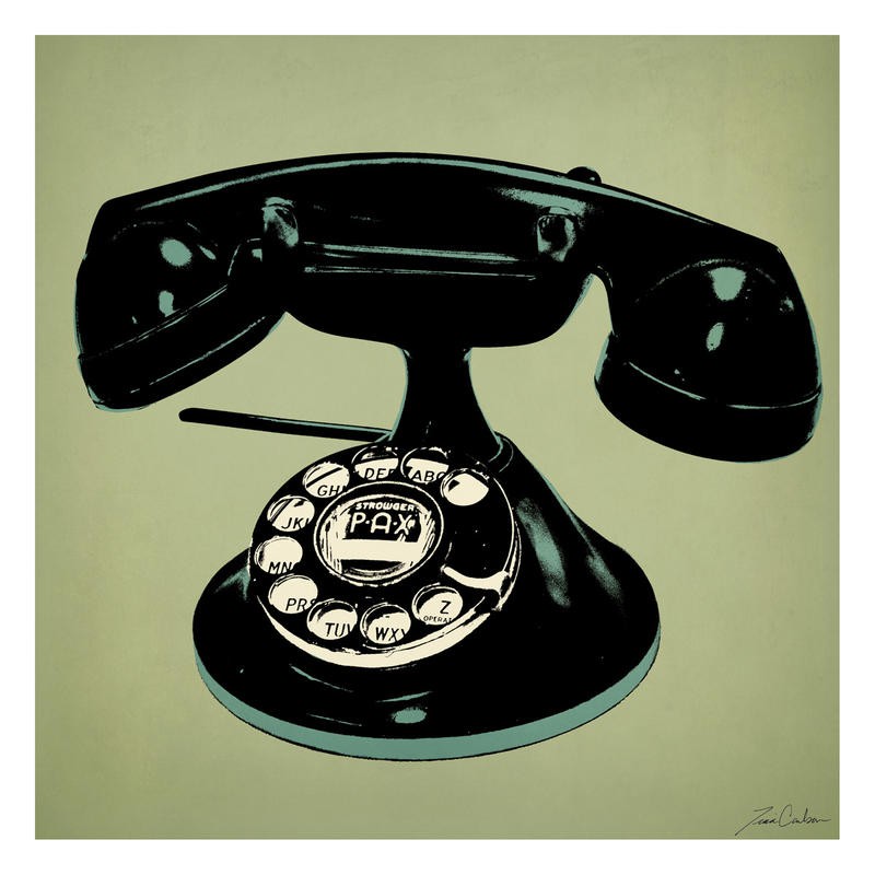 Tina Carlson, TELEPHONE GREEN I (Telefon, historisch, Vintage, Retro, Nostalgie, Pop Art, Grafik, Wunschgröße, Wohnzimmer, Treppenhaus, grün)