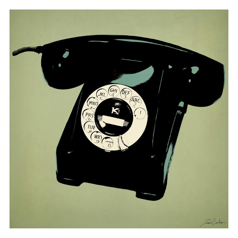 Tina Carlson, TELEPHONE GREEN II (Telefon, historisch, Vintage, Retro, Nostalgie, Pop Art, Grafik, Wunschgröße, Wohnzimmer, Treppenhaus, grün)