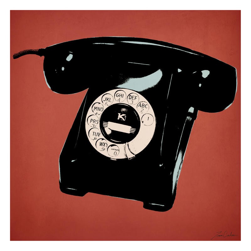Tina Carlson, TELEPHONE RED II (Telefon, historisch, Vintage, Retro, Nostalgie, Pop Art, Grafik, Wunschgröße, Wohnzimmer, Treppenhaus, rot)