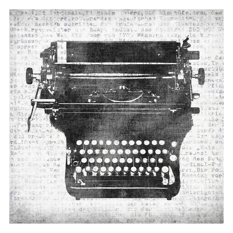 Kristin Emery, TYPEWRITER II (Schreibmaschine, historisch, Nostalgie, Grafik, Wunschgröße, vintage/retro, Wohnzimmer, Büro, Treppenhaus, schwarz/weiß)