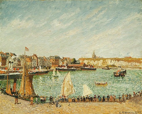 Camille Pissarro, Nachmittagsonne am Hafen von Dieppe. 1902 (Christie's Images Ltd,Pissarro,Camille,1830-1903,Öl auf Leinwand,20. Jahrhundert,Impressionismus,Camille Pissarro,Nachmittag,Dieppe,blauer Himmel,Boots,HafemHafenbecken,Segelschiffe,Küstenstadt,Stadt,Stadtansicht,Frankreich, französischer impressionismus)