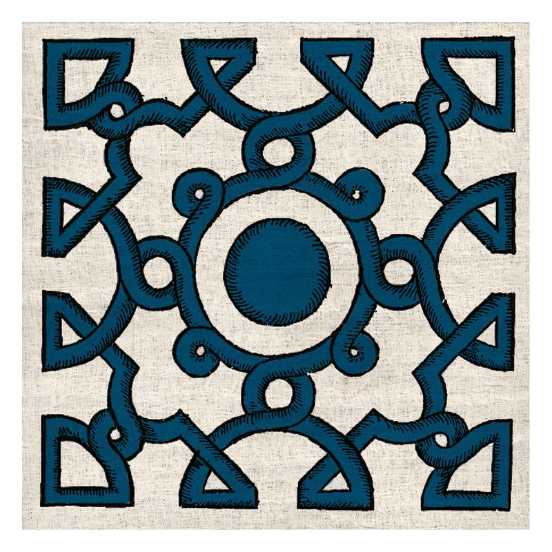 Tina Carlson, WOODCUT NAVY II (Kachel, Muster, Ornamente, orientalisch, Holzschnitt, Grafik, Wunschgröße, Wohnzimmer, Treppenhaus, Küche, blau)