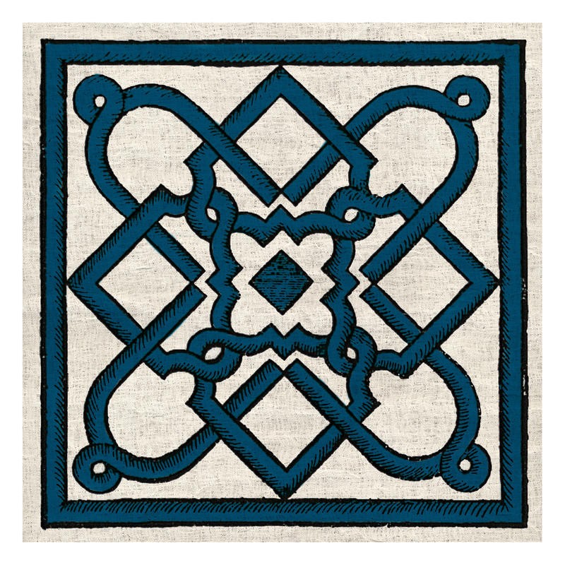 Tina Carlson, WOODCUT NAVY III (Kachel, Muster, Ornamente, orientalisch, Holzschnitt, Grafik, Wunschgröße, Wohnzimmer, Treppenhaus, Küche, blau)