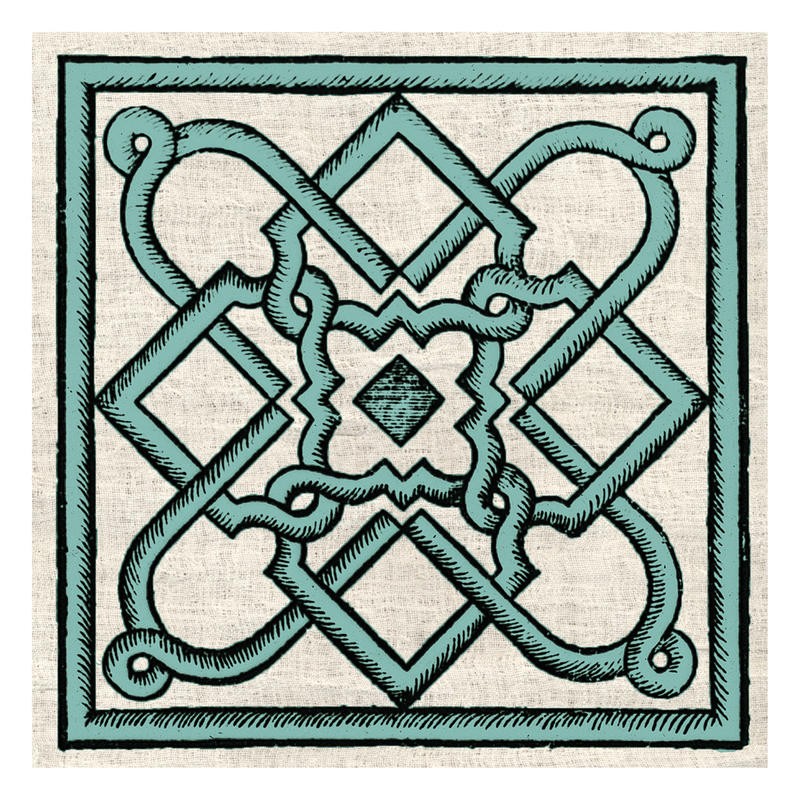 Tina Carlson, WOOD CUT F (Kachel, Muster, Ornamente, orientalisch, Holzschnitt, Grafik, Wunschgröße, Wohnzimmer, Treppenhaus, Küche, grün)
