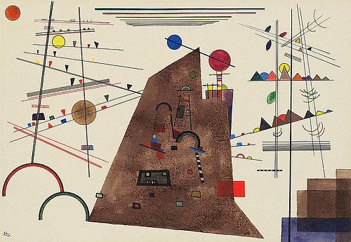 Wassily Kandinsky, Schweres zwischen Leichtem. 1924 (Kandinsky,Wassily,1866-1944,Christie's Images Ltd,Gouache/Aquarell/Tusche,20. Jahrhundert,Abstraktion,? Christie's Images Ltd - ARTOTHEK,Wassily Kandinsky,abstrakt,Bauhaus,geometrische Formen,geometrisch,Kreis,Kreise,Gleichgewicht,leicht,schwer,Kontrast,a)