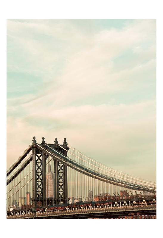 Tracey Telik, MANHATTAN BRIDGE III (New York, Brücke, Wahrzeichen, Brückenpfeiler, Hochhaus, Empire State Building, Architektur, Wunschgröße, Wohnzimmer, Fotokunst,)