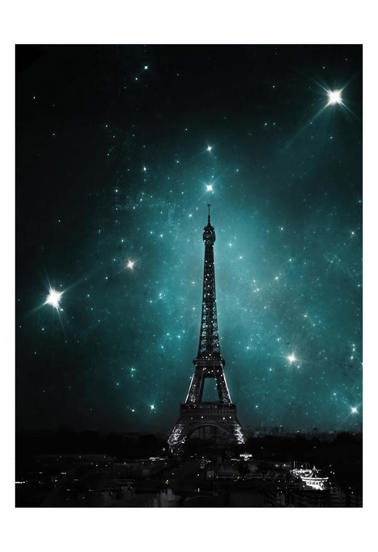 Tracey Telik, PARIS STARS (Paris, Eiffelturm, Nachtszene, Himmel, Sterne, Metropole, Städte, Wunschgröße, Wohnzimmer, Fotokunst, schwarz/weiß/blau)