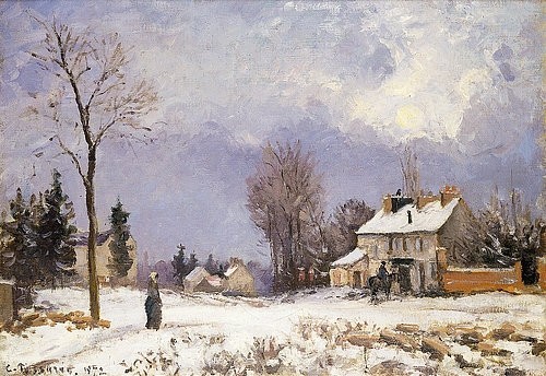 Camille Pissarro, Die Straße von Versailles nach Saint-Germain, Louveciennes. 1872 (Pissarro,Camille,1830-1903,Christie's Images Ltd,Öl auf Leinwand,19. Jahrhundert,Impressionismus,? Christie's Images Ltd - ARTOTHEK,Camille Pissarro,Winter,Schnee,Louveciennes,Frankreich,verschneit, französischer impressionismus)