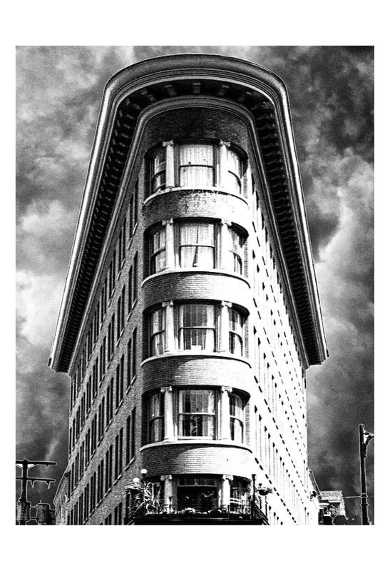 Sandro De Carvalho, VANCOUVER FLATIRON I (Vancouver, Städte, Architektur,  Gebäude, historisch, Metropole, Nostalgie,  Fotokunst, Wunschgröße, Wohnzimmer, Büro, Treppenhaus, schwarz/weiß)