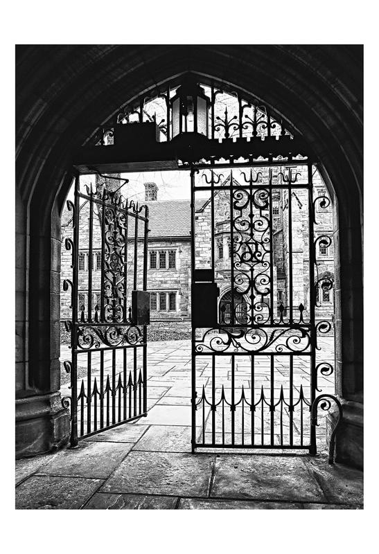 Sandro De Carvalho, ARCHED ENTRY V (Tür, Torbogen, Schmiedeeisen, Nostalgie, Eingang, Schnörkel, Architektur, Wohnzimmer, Treppenhaus,Fotografie, Wunschgröße, schwarz/weiß)