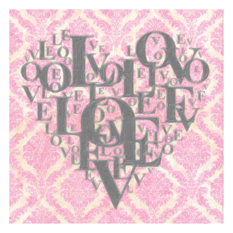 Taylor Greene, HEART LOVE I (Motivation, Inspiration, Worte, Liebe, Buchstaben, Valentinstag, Herz, Typografie, Wunschgröße, Jugendzimmer, rosa/grau)