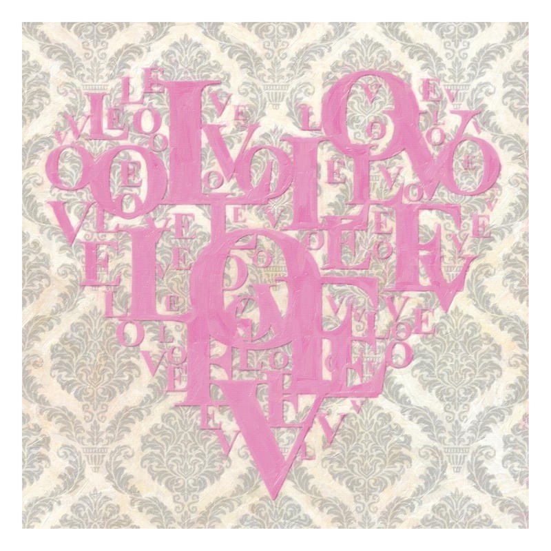 Taylor Greene, HEART LOVE II (Motivation, Inspiration, Worte, Liebe, Buchstaben, Herz, Tapetenmuster, Valentinstag,  Typografie, Wunschgröße, Jugendzimmer, rosa/grau)