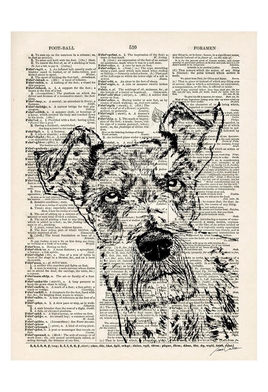 Tina Carlson, THE NEWSPAPER V (Zeitung, Buchseite, Lexikon, Hund, Schnauzer, Tierportrait, Grafik, Wunschgröße, Wohnzimmer, Treppenhaus, schwarz/weiß/sepia)