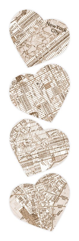 Jace Grey, MAP TO YOUR HEART NY CITY (REISEN, Herzen, Straßenkarten, Grafik, Wunschgröße, Grafik, Wohnzimmer, Treppenhaus, Jugendzimmer)