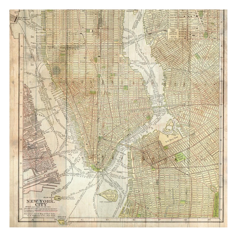 Sheldon Lewis, NEW YORK CITY I (New York, Karte, Kartografie, Stadtkarte, Stadtpaln, Reisen, Büro, Wohnzimmer, Treppenhaus, Wunschgröße, Grafik, bunt)