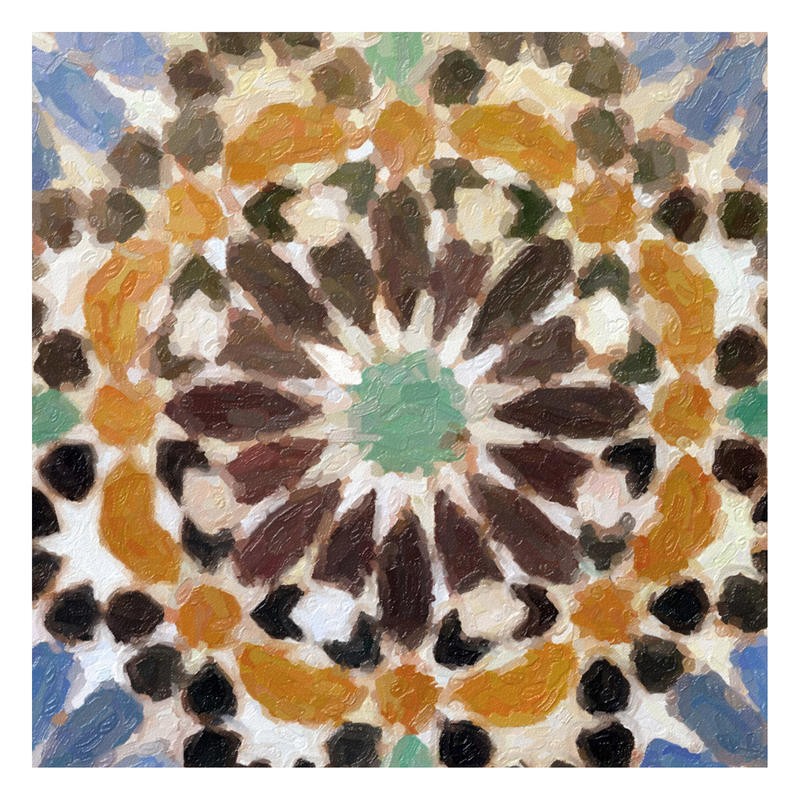 Taylor Greene, CATALAN II (Abstrakte Malerei, naiv, Blume, floral, Muster, Kaleidoskop, Ornamente, Wunschgröße, Treppenhaus)