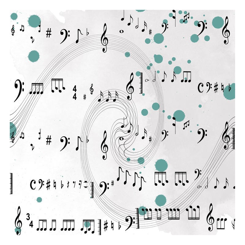 Sheldon Lewis, MUSIC WITH A DIFFERENCE I (Noten, Notenschlüssel, Schwingungen, Musik, Musikzimmer, Treppenhaus, Wohnzimmer, Grafik, Wunschgröße, schwarz/weiß/blau)